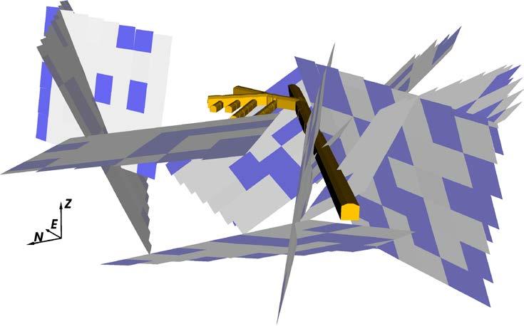 Figure 2 3. The open (blue) and sealed (grey) areas of a large fracture intersecting the Demonstration Area of the ONKALO.