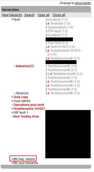 Dokumenttien lisääminen hierarkiaan LIITE 4/17 Käyttöohjejärjestelmään on mahdollista lisätä dokumentteja joko vanhaan jo olemassa olevaan hierarkiaan, tai sitten voidaan itse luoda uusi hierarkia ja