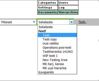 Kategorian alasvetovalikko UPM:n dynaaminen käyttöohje) Klikkaamalla alasvetovalikosta jotain hierarkiaa esim.