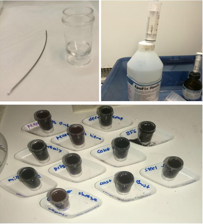 59 Figure 22 V-Vial (Top-left), Resin, hardener (Top right) and final solution (Bottom) After the resin was hardened, the V-vial was vertically cut from the middle using commercially available