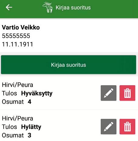 Suorituksia voidaan kirjata enintään 5 kpl / koemuoto Palaa nuolella