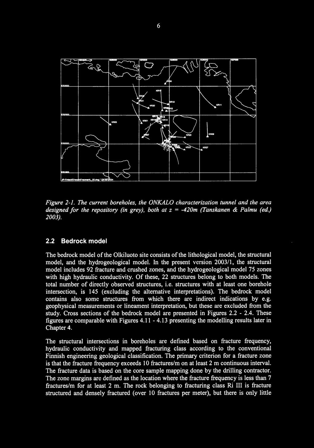 Of these, 22 structures belong to both models. The total number of directly observed structures, i.e. structures with at least one borehole intersection, is 145 (excluding the alternative interpretations).