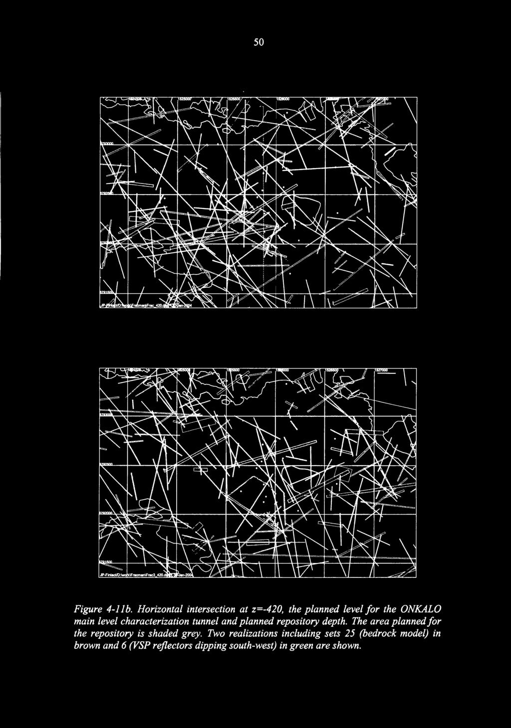 characterization tunnel and planned repository depth.