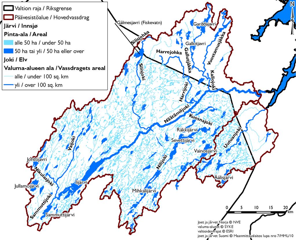Taulukko 3. Näätämö ja Uutuanjoen vesistöalueiden suurimmat joet.