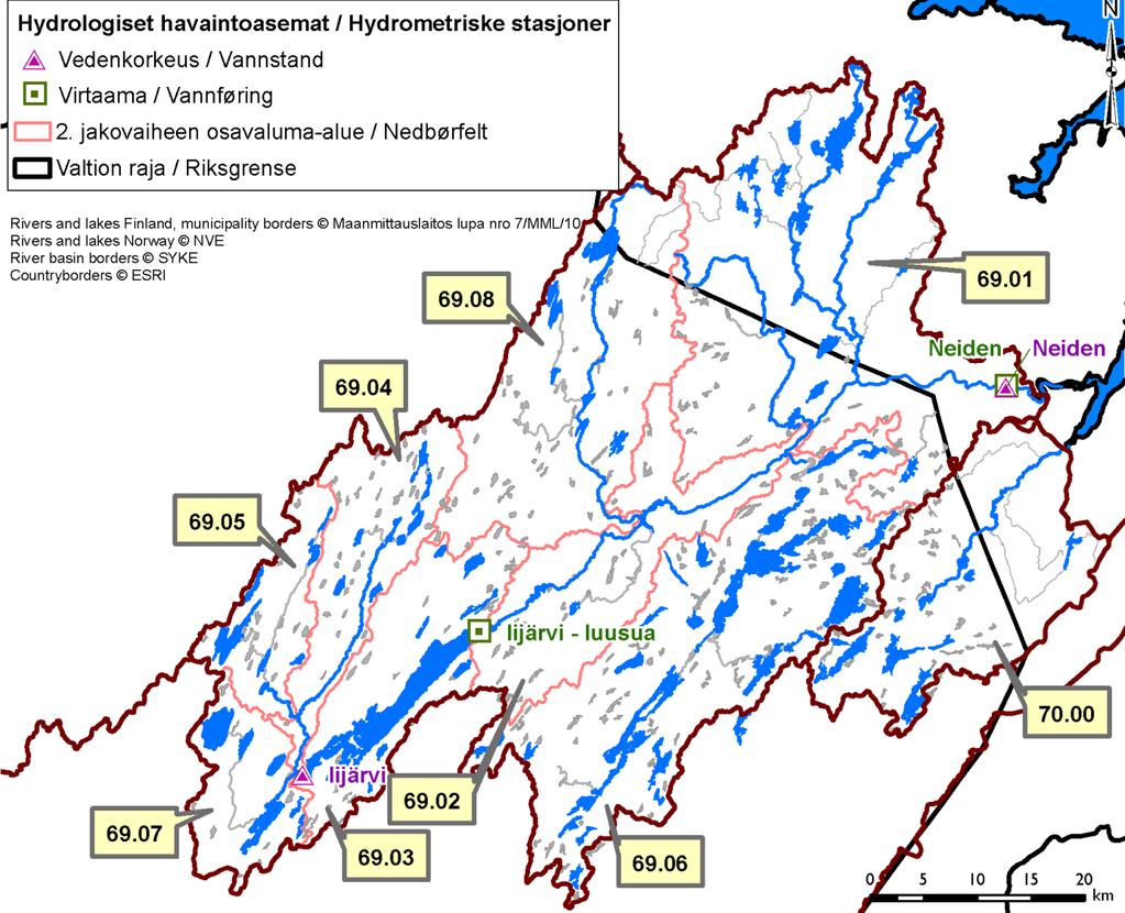 Kuva 6. Keskivedenkorkeus ja vedenkorkeus vuonna 2017 Iijärven luusuassa. Harmaalla havaintojen vaihteluväli. Kuva 7.