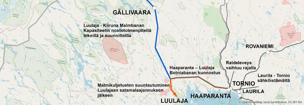 Tällä hetkellä sähköistämättä on vain noin 24 kilometrin rataosuus Laurilasta Haaparannan ratapihalle.