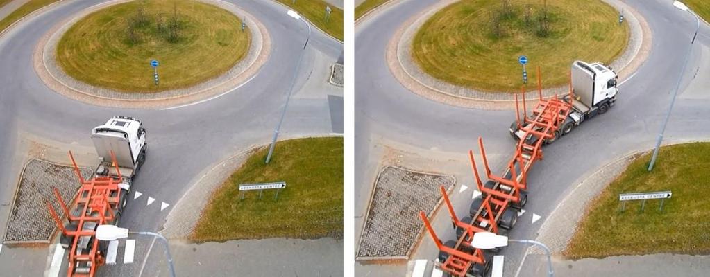 Raportti 46/68 Pitkillä HCT-ajoneuvoyhdistelmillä on liittymäalueilla suurempi pyyhkäisyala kuin tavallisilla ajoneuvoyhdistelmillä, joten ajoneuvojen tilantarve liikenneympäristössä kasvaa.