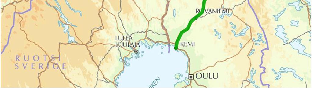 2 Kemi Näätämö Kemistä Näätämöön kulkeva HCT-ajoneuvoreitti on pituudeltaan noin 590 km ja matka-ajaltaan hieman yli seitsemän tuntia (kuva 27).