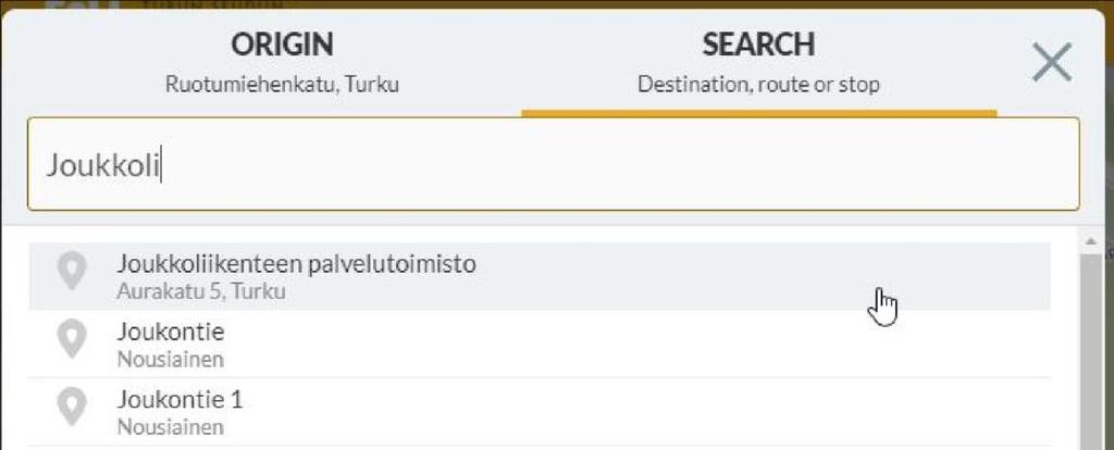 Tämän takia se löytyy reittihaussa kirjoittamalla joukkoli : Joillakin kohteilla voi olla vaihtoehtoisia nimiä.