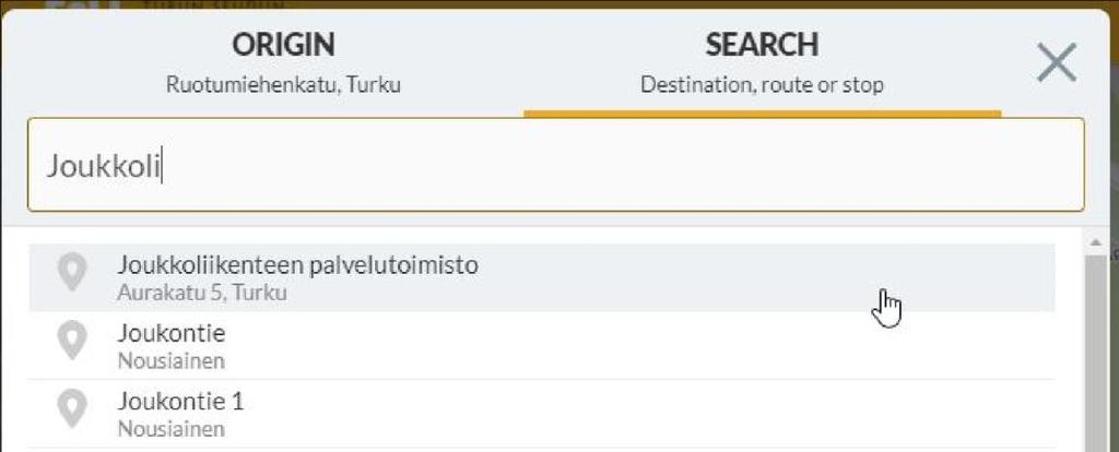 Tämän takia se löytyy reittihaussa kirjoittamalla joukkoli : Joillakin kohteilla voi olla vaihtoehtoisia nimiä.