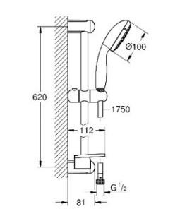 suihkuvarsi 260 mm kattosuihku 110 mm Euphoria käsisuihku 3 suihkutustapaa Suihkusetti New Tempesta saippuatelineellä 600 mm suihkutanko 100 mm