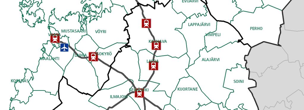 Alueella on kaksi lentoasemaa: Vaasan lentoasema ja Kokkola-Pietarsaaren lentoasema