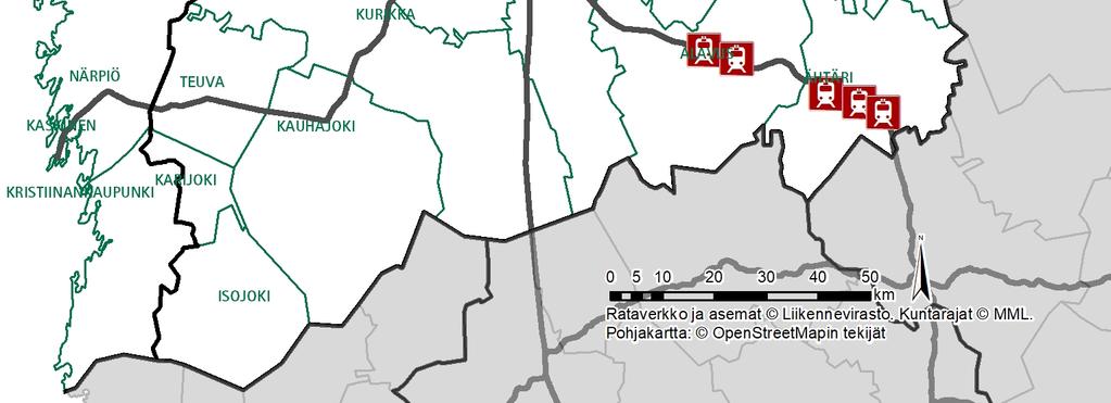Rautateillä (kuva 15) on henkilöliikennettä pääradalla Tampere Seinäjoki Lapua Kauhava