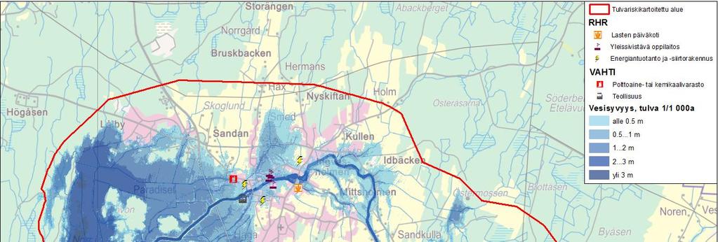 Taulukko 8. -alueella sijaitsevat ympäristölupavelvolliset kohteet tulvan eri toistuvuuksilla.