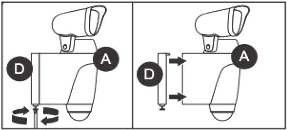 ngle the light fitting as shown in the figure and insert the two tabs at the upper rear of the light fitting into the two holes at the top of the wall bracket. 6.