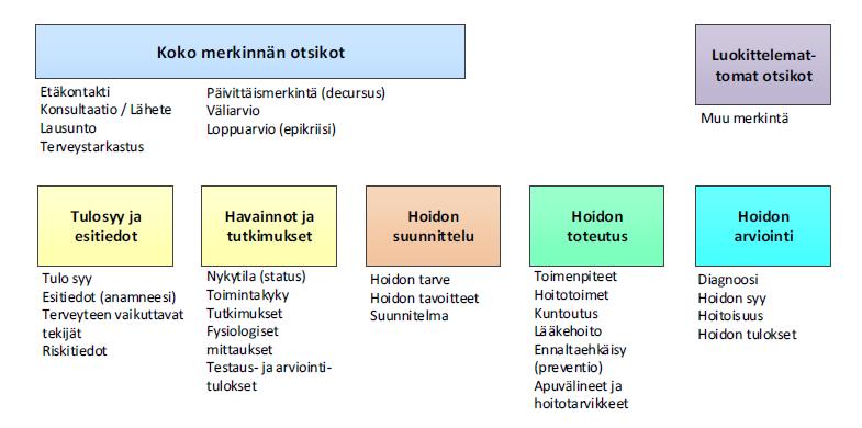 KUVA 8: Koko merkinnän otsikot ja muut kansalliset otsikot (Rakenteisen kirjaamisen opas Osa 1. THL.
