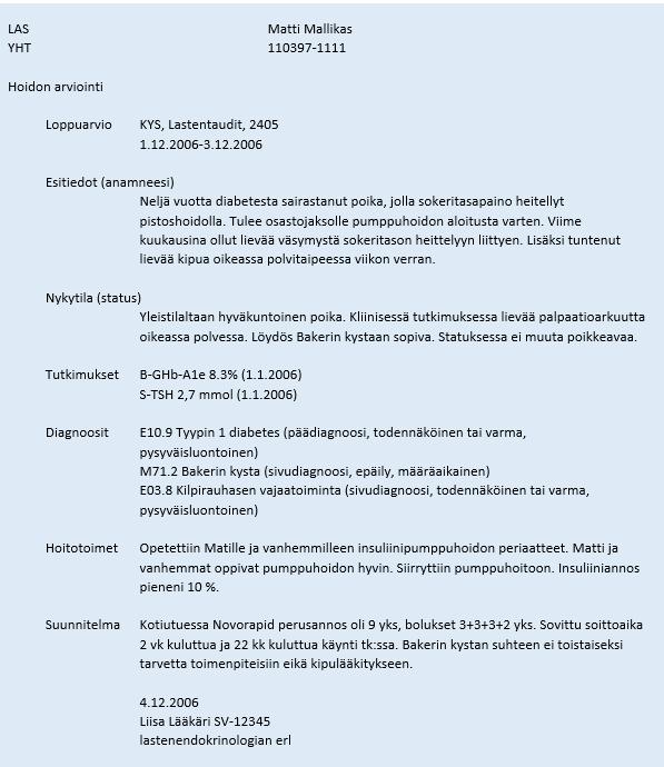 Liite 2: Esimerkki koko merkinnän otsikon käytöstä Lähde: