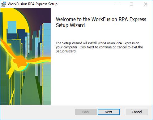 54 LIITE 1 Asennusmuistio: WorkFusion RPA Express 1.1.9 (Sunbird Build 431) Asennus on hyvin suoraviivainen, eikä erityisiä konfigurointeja ole tarve tehdä.
