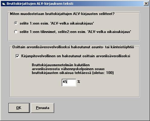 Asteri Kirjanpito KÄYTTÖOHJEET 157/260 ALV Määritä bruttokirjattujen ALV-teksti.