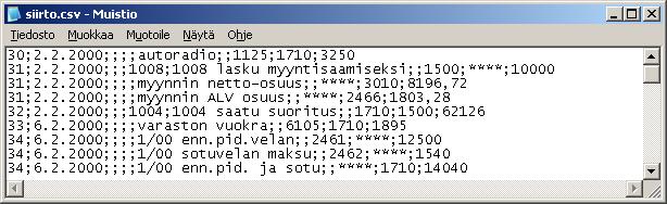 CSV-tiedosto on yleinen tiedostomuoto siirrettäessä aineistoja järjestelmästä toiseen.