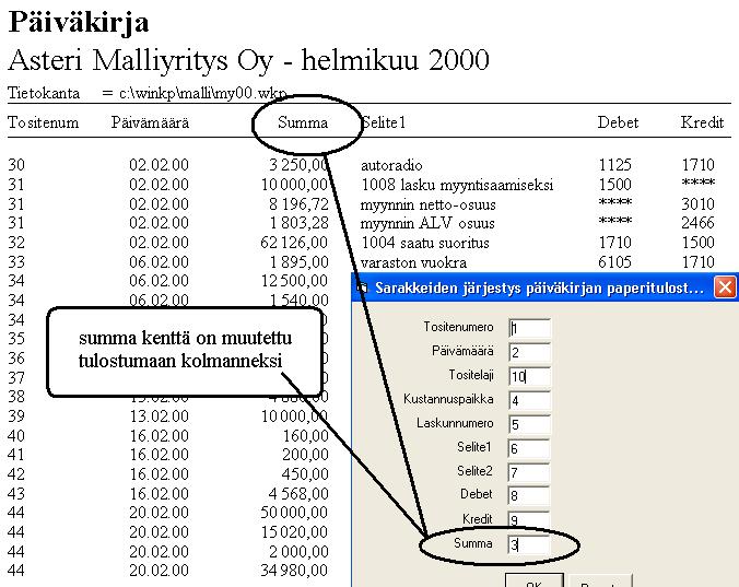 Asteri Kirjanpito KÄYTTÖOHJEET 191/260 Kuunvaihdeajoon voit valita tulostumaan mm.