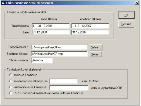 tulostuu yhteen ja samaan html-tiedostoon - tase ja tuloslaskelma vertailuna