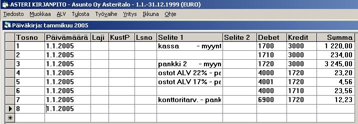 Asteri Kirjanpito KÄYTTÖOHJEET 23/260 Kun kirjaat päiväkirjaan ko.