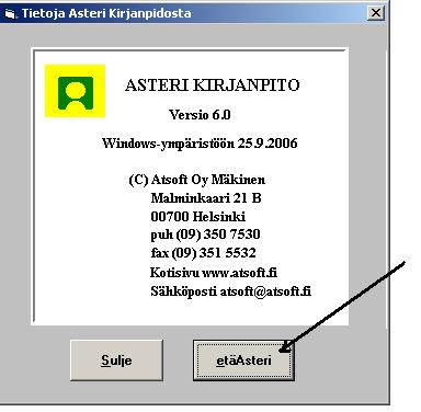 256/260 KÄYTTÖOHJEET Asteri Kirjanpito 22.5 ETÄTUKI Neuvontamme antaa tukea erilaisissa Asteri-ohjelmien pulmatilanteissa.