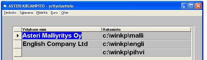 fontin ruudulla voit määrittää Yritysluetteloikkunan