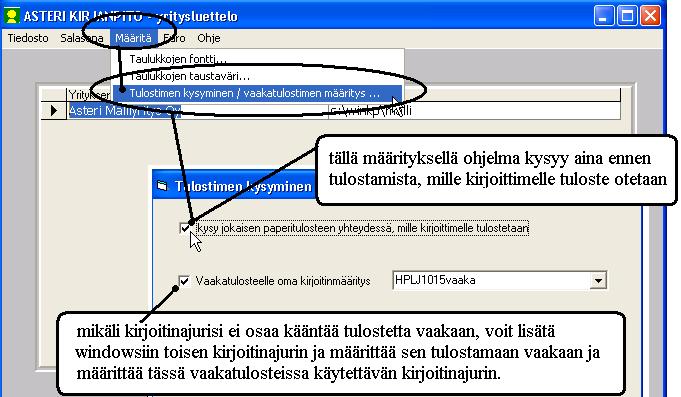 44/260 KÄYTTÖOHJEET Asteri Kirjanpito 4.5 VAAKATULOSTEET Eräät kirjoitinajurit eivät noudata Asterin lähettämää ohjetta kääntää tulostetta vaakaan. Vaakatuloste saadaan näin: 1.