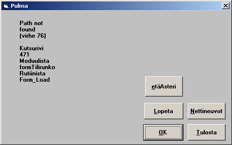 Asteri Kirjanpito KÄYTTÖOHJEET 73/260 7.3 HUOMIOITAVAA Kun siirretään ohjelma toiselle koneelle, helpoin tilanne olisi jos hakemistopolut eivät muutu matkalla. Jos kuitenkin saat jonkin ao.