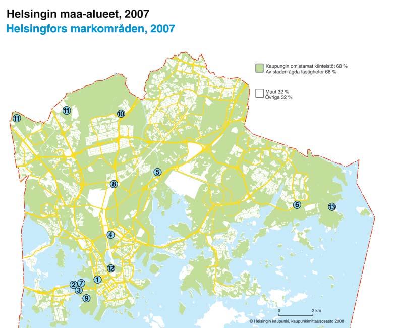 Helsingin maa-alueet 2007 Helsingfors markområden 2007 Merkittävät tonttikaupat ja -vuokraukset vuonna 2007 Betydande köp och arrenderingar år 2007 Luovutus / Myynti Överlåtelse / Försäljning 1.