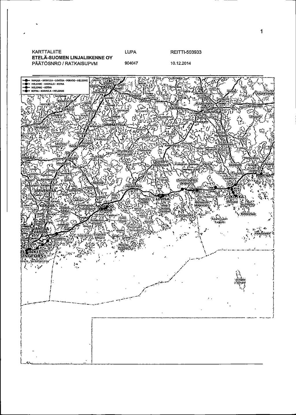 KARTTALIITE ETELA-SUOMEN LINJALIIKENNE OY PAATOSNRO / RATKAISUPVM 904047 RElTTI-503933 r. VANDA.y *.