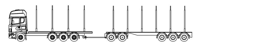 44 Vetoauto, pitkä linkkiperävaunu ja puoliperävaunu Vetoauton, pitkän linkkiperävaunun ja puoliperävaunun (VA+LPV(P)+) ajoneuvoyhdistelmän akselistomassat ovat 9,2 + 20,8 + 36 + 24 t, jolloin