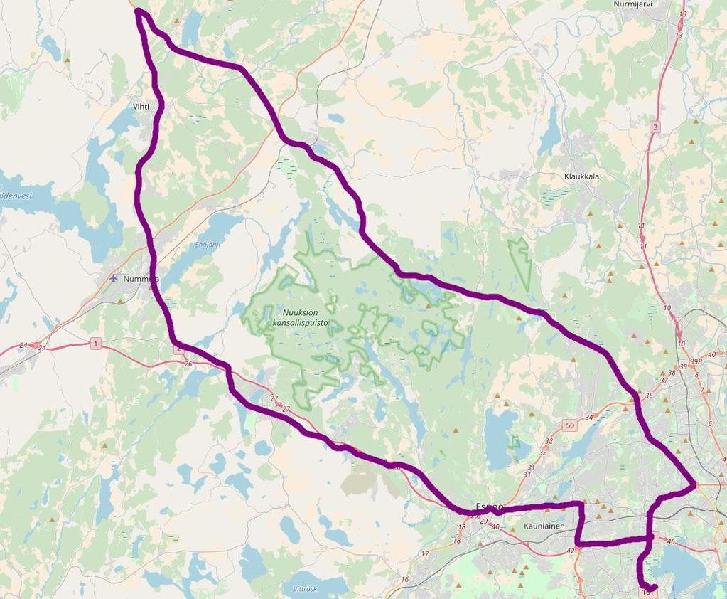 VTT maantie (15% kaupunki, 50 % maantie ja 35 %