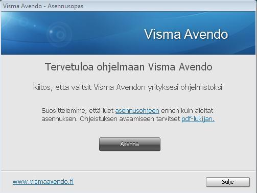 3 Yhden käyttäjän asennus / päivitys 1. Aseta CD-levy tietokoneen levyasemaan. Asennus aloitetaan painamalla Asenna: 2.