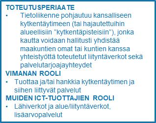 yksi, yhteinen, vakioitu, varautuminen sekä potilasturvallisuus huomioon ottava ja tietoturvallinen tapa toteuttaa yhteydet maakunnille yhteisesti tarjottuihin palveluihin.