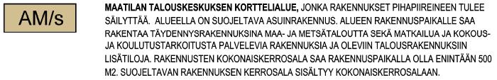 Maa- ja metsätalousalueelle on osoitettu rakennusalat kahdelle talousrakennukselle, ja alueella on myös yksi suojeltavaksi merkitty