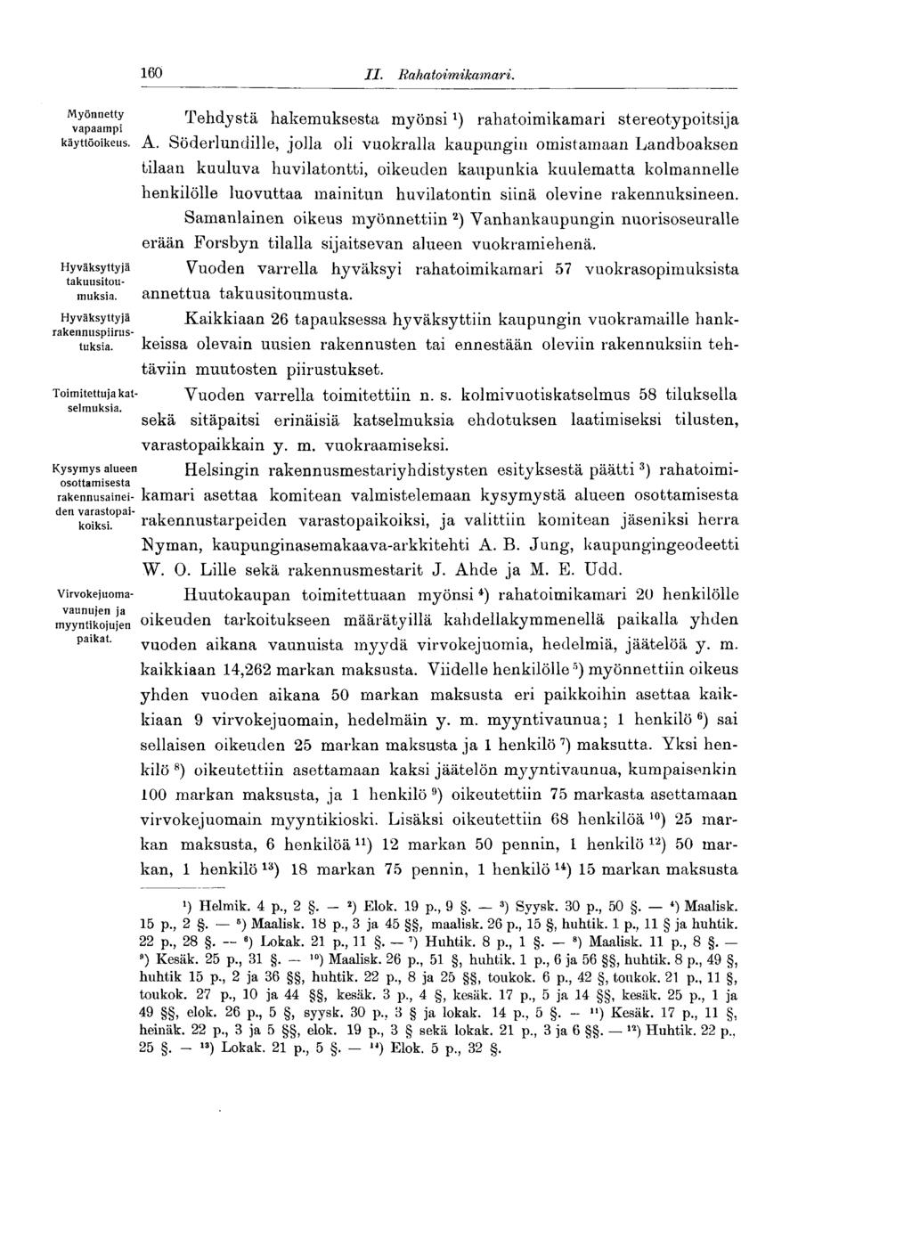 160 II. Rahatoimikamari. Myönnetty Tehdystä hakemuksesta myönsirahatoimikamari stereotypoitsiia vapaampi käyttöoikeus. J ' J r 0 A.
