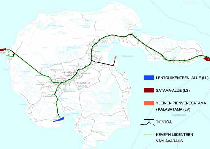 Hailuodon strategisen yleiskaavan liikenneverkkoa.