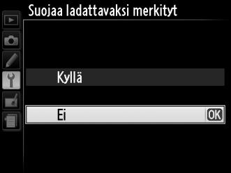 Suojaa ladattavaksi merkityt Valitse Kyllä, jos haluat automaattisesti suojata ftp-palvelimelle ladattavaksi merkityt tiedostot. Suojaus poistetaan, kun tiedostot on ladattu.