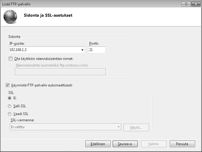 11 Valitse varmenne ja SSL-asetukset.