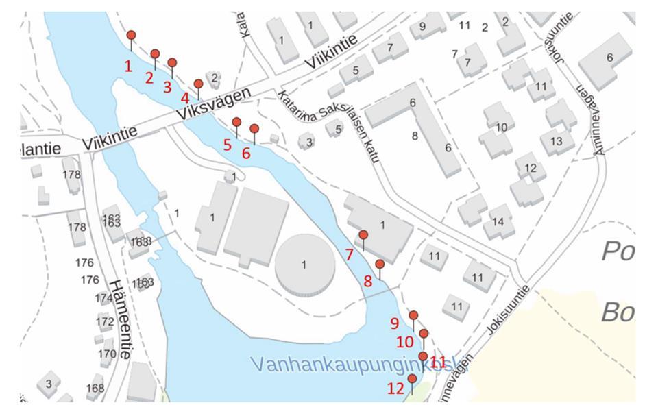 Vuollejokisimpukkainventoinnin sukelluslinjat Taulukko 1. Sukelluslinjoilla havaitut simpukat.