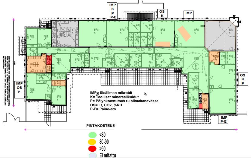 12.4.2018 6 / 14 Kuva 1. Pintakosteustulokset ja näytteenottokohdat. 4 OLOSUHTEET 4.1 Yleistä tutkimuksesta 4.1.1 Hiilidioksidi Ihmisen aineenvaihdunta tuottaa sisäilmaan hiilidioksidia ja muita epäpuhtauksia.