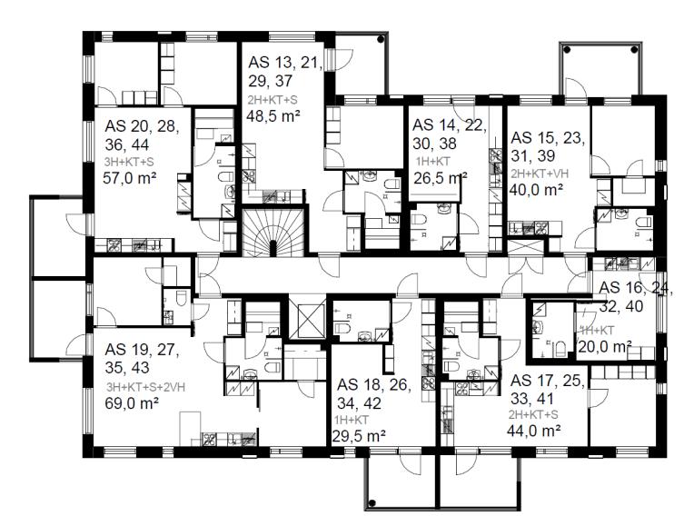Huoneistoala-arvio/kohde 1845,5 asm 2 Asuntojen lukumäärä/kohde 44 kpl Huoneistojen keskipinta-ala 42 m 2 Autopaikat