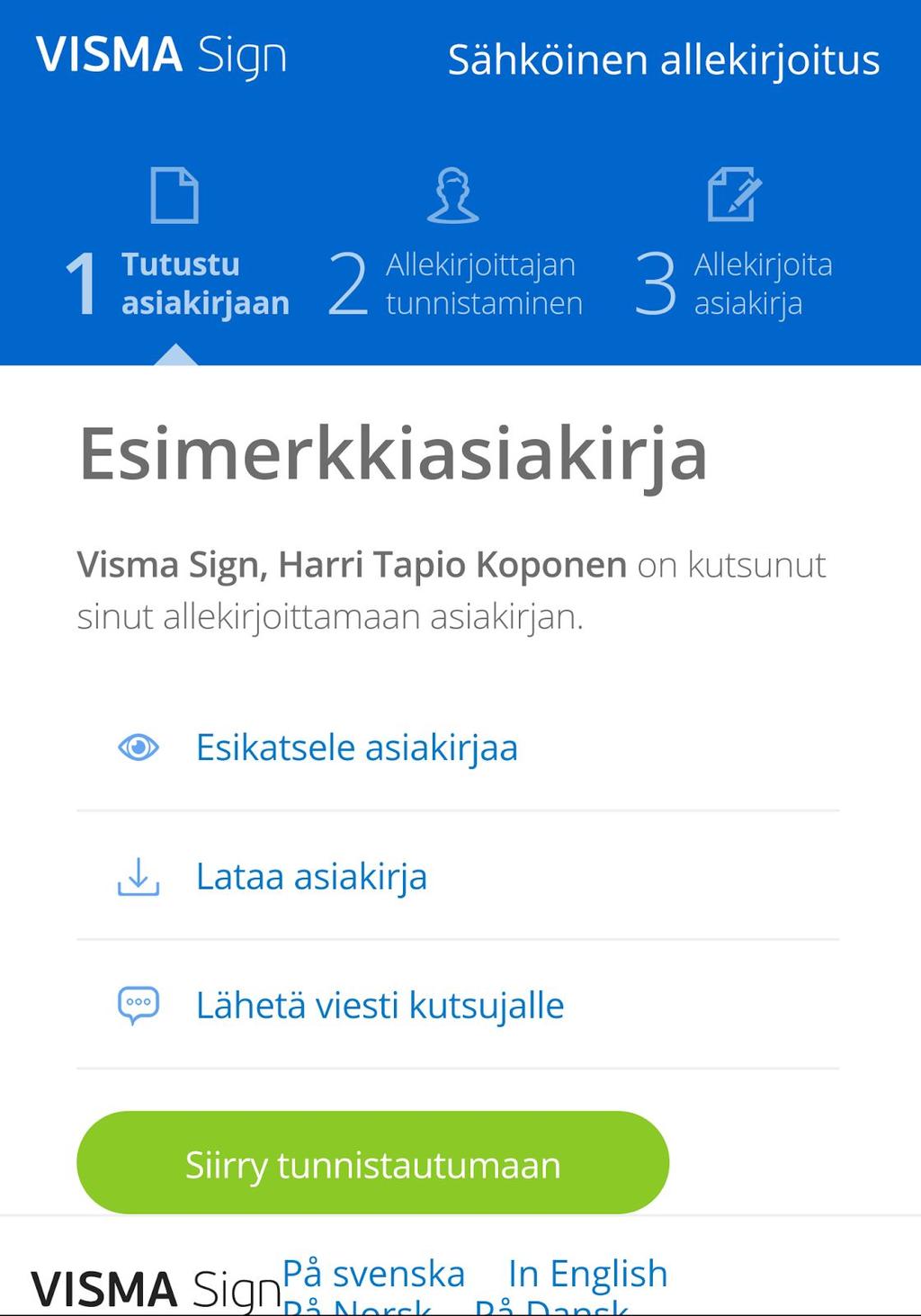Voit avata kutsun linkin matkapuhelimella, tabletilla tai muulla selaimen sisältävällä laitteella.