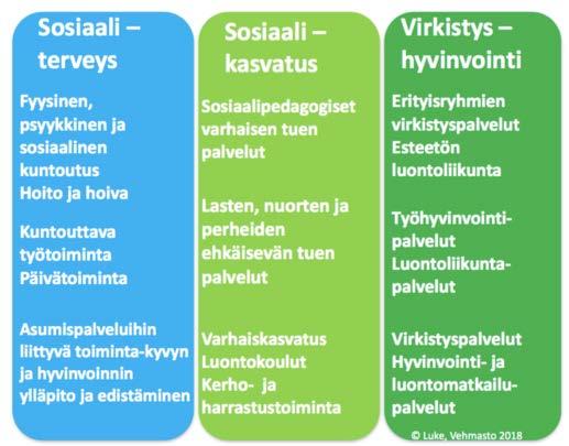 2. Kahdet Green Care-palvelumarkkinat LuontoHoiva ja LuontoVoima Luontoon perustuvat palvelut ovat hyvin moninaisia ja voivat kuulua monelle