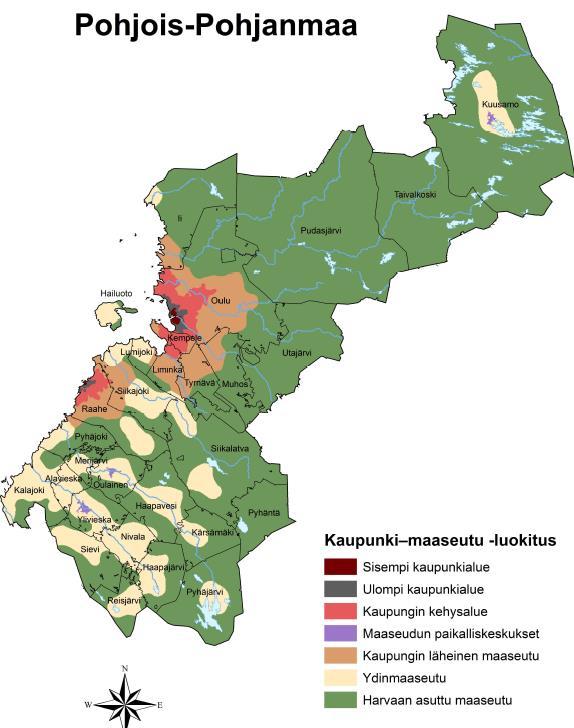 Lähde: Suomen ympäristökeskus, 2018 + Vaala (Harvaan asuttu maaseutu) Oulun ja