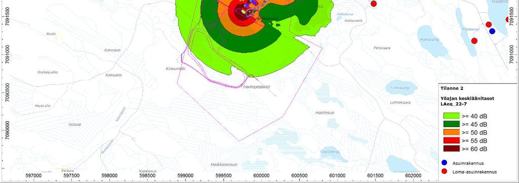 laajennusta, yöajan keskiäänitasot Kuva 16-6.