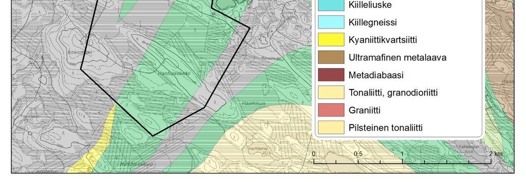 Malmiesiintymän isäntäkivi ja sitä ympäröivä sivukivi koostuvat felsisestä metavulkaniitista, jonka koostumus vastaa dasiittia tai ryoliittia ja jonka kvartsipitoisuus on 70 80 prosenttia.